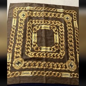 CHANEL Scarf with Gold Chain Design on BROWN